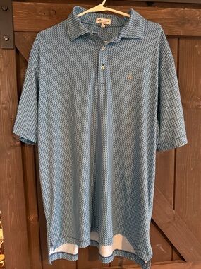 Peter Millar Blue Dachshund Micro-Pattern Polo Size: M